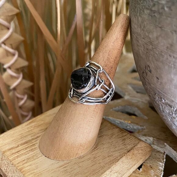 Russian Shungite Solid Sterling Silver Israeli Style Ring Size 7 - Picture 5 of 10